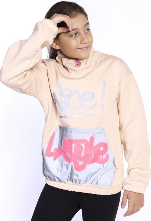 Toontoy Kız Çocuk Bol Yaka Reklektörlü Kanguru Cepli Sweatshirt