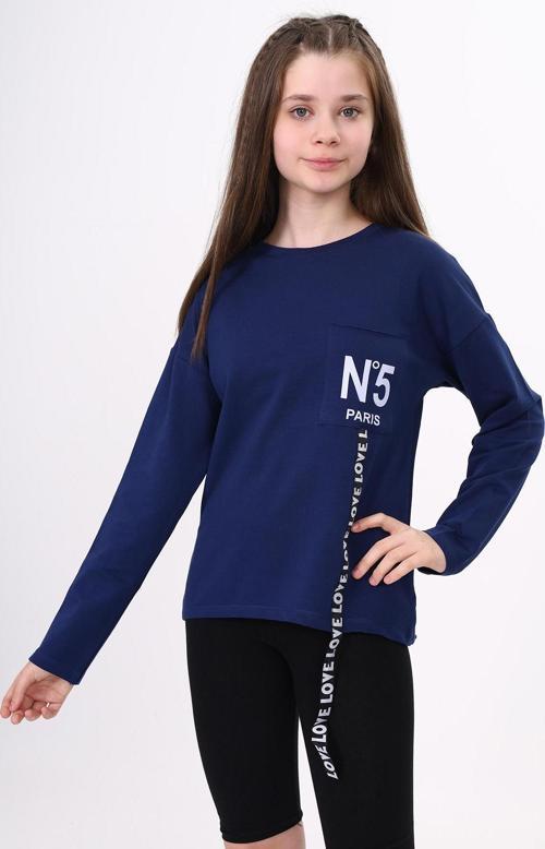 Toontoy Kız Çocuk Cep Üstü Baskılı Sweatshirt
