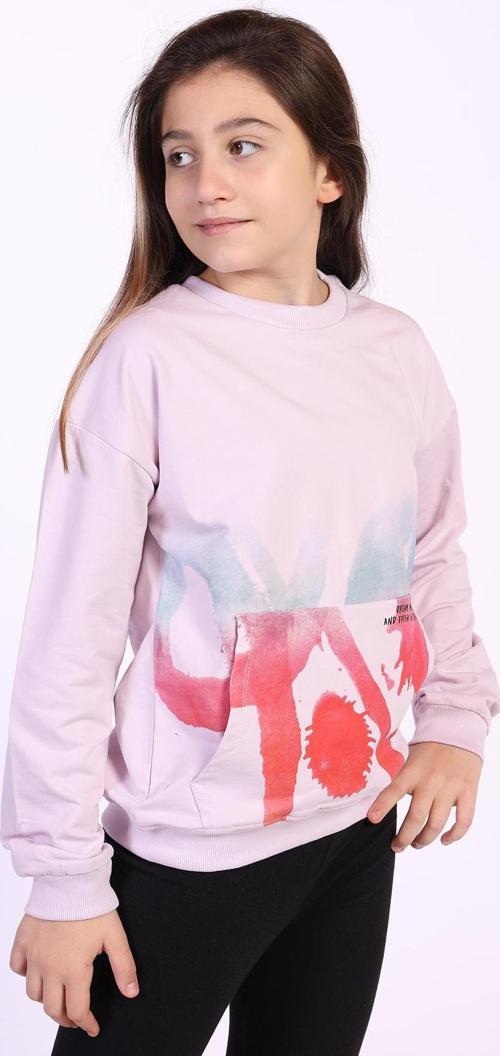 Toontoy Kız Çocuk Cepi Yazı Baskılı Sweatshirt