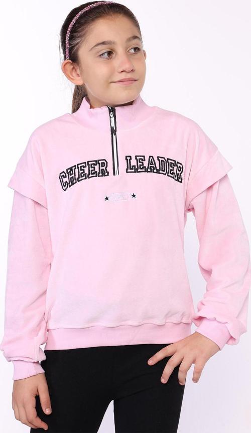 Toontoy Kız Çocuk Fermuar Detaylı Nakışlı Kadife Sweatshirt