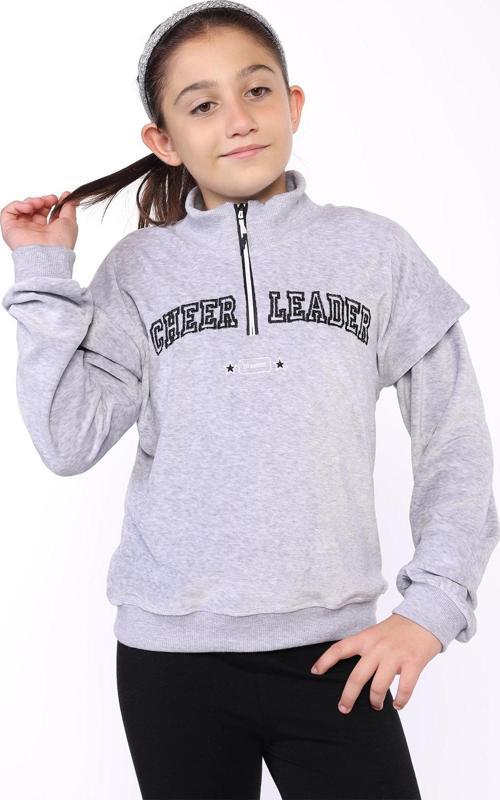 Toontoy Kız Çocuk Fermuar Detaylı Nakışlı Kadife Sweatshirt
