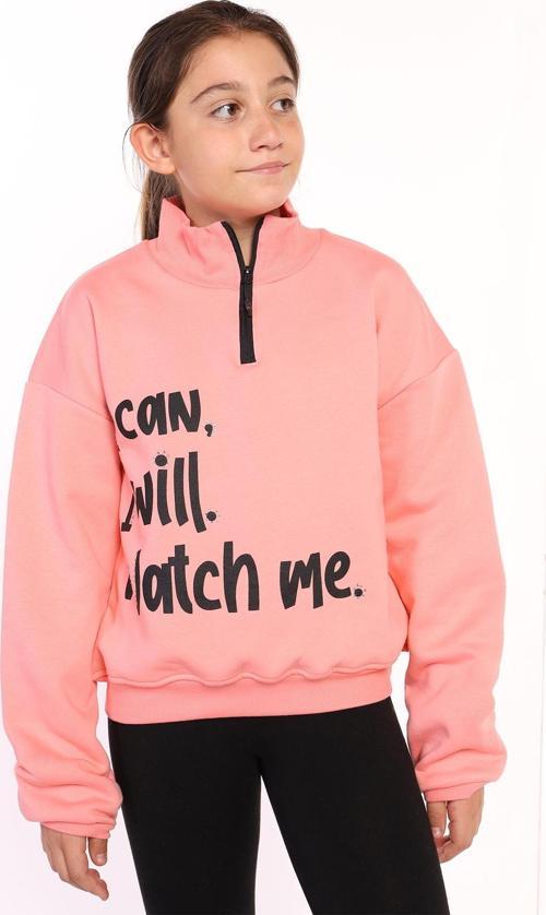 Toontoy Kız Çocuk Dik Yaka Fermuarlı Baskılı Sweatshirt