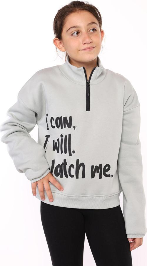 Toontoy Kız Çocuk Dik Yaka Fermuarlı Baskılı Sweatshirt