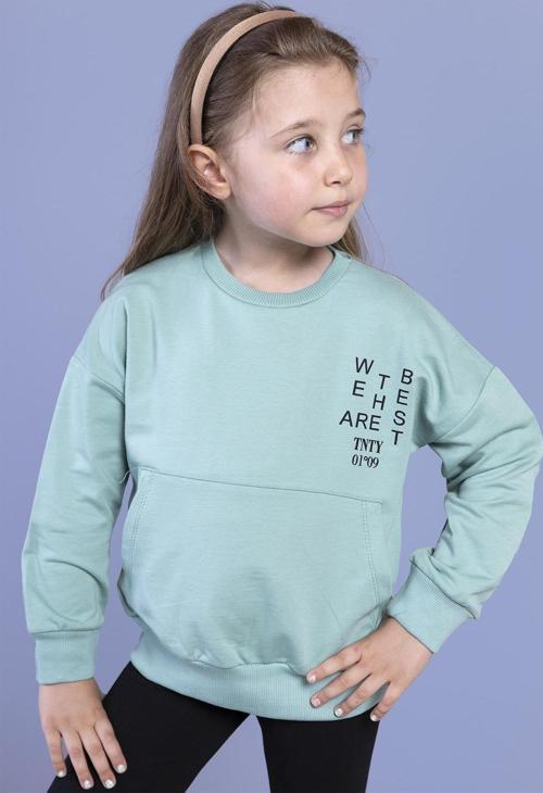 Toontoy Kız Çocuk Kanguru Cepli Göğsü Yazı Baskılı Sweatshirt