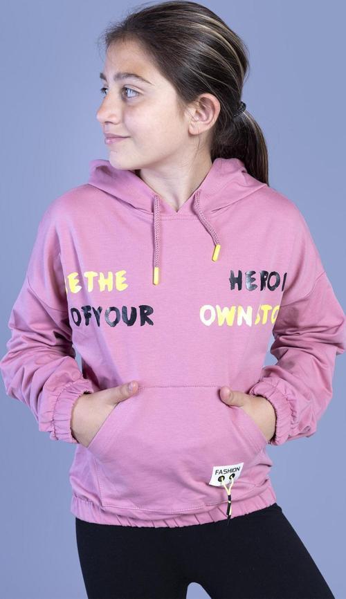 Toontoy Kız Çocuk Kapüşolu Kanguru Cepli Baskılı Sweatshirt