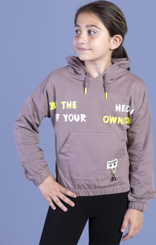 Toontoy Kız Çocuk Kapüşolu Kanguru Cepli Baskılı Sweatshirt