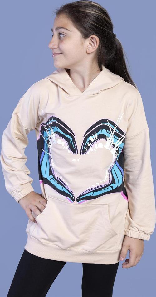 Toontoy Kız Çocuk Kapüşonlu Kanguru Cepli Baskılı Sweatshirt