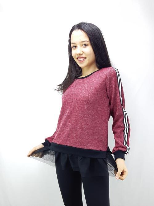 Toontoy Kız Çocuk Kol Üstü Ve Arkası Şeritli Sweatshirt