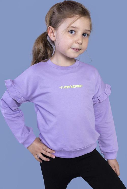 Toontoy Kız Çocuk Kolları Fırfır Detaylı Nakışlı Sweatshirt