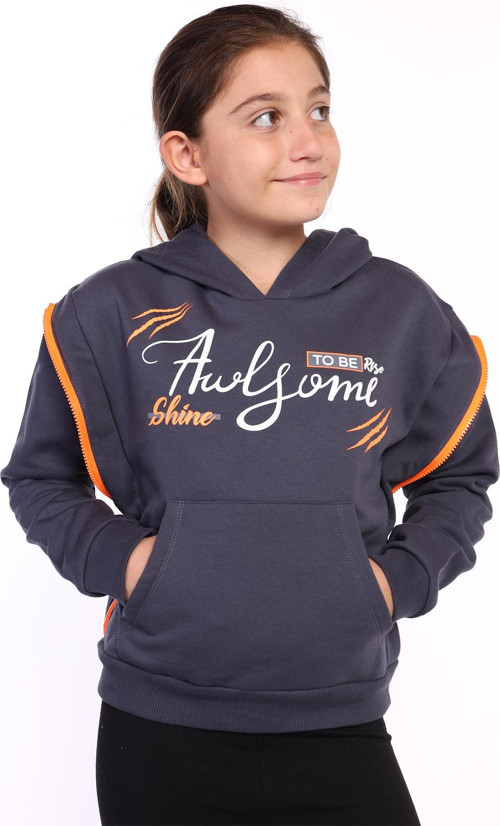 Toontoy Kız Çocuk Kapüşonlu Fermuar Detaylı Baskılı Sweatshirt