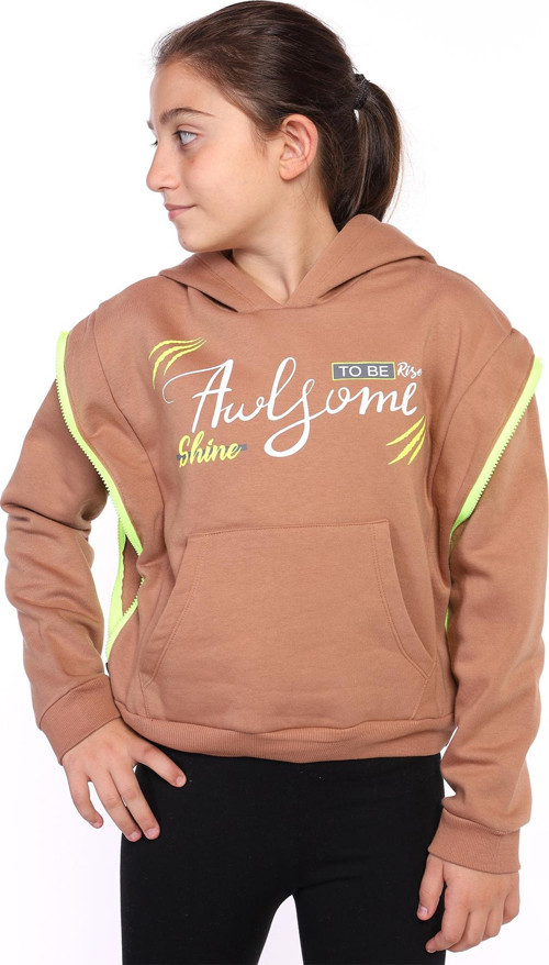 Toontoy Kız Çocuk Kapüşonlu Fermuar Detaylı Baskılı Sweatshirt