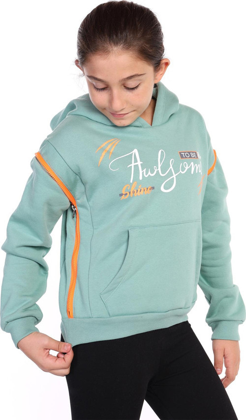 Toontoy Kız Çocuk Kapüşonlu Fermuar Detaylı Baskılı Sweatshirt