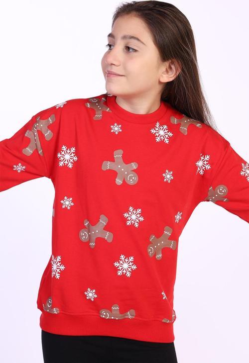 Toontoy Kız Çocuk Kar Taneli Kurabiye Baskılı Sweatshirt