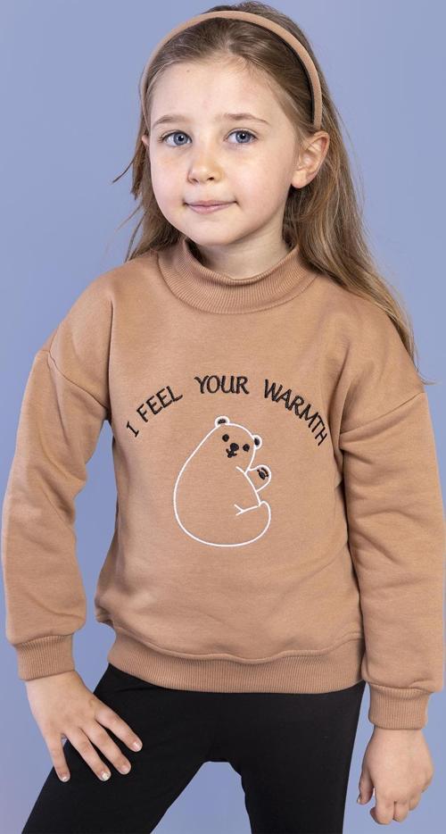 Toontoy Kız Çocuk Nakışlı Balıkçı Yaka Pamuklu Sweatshirt