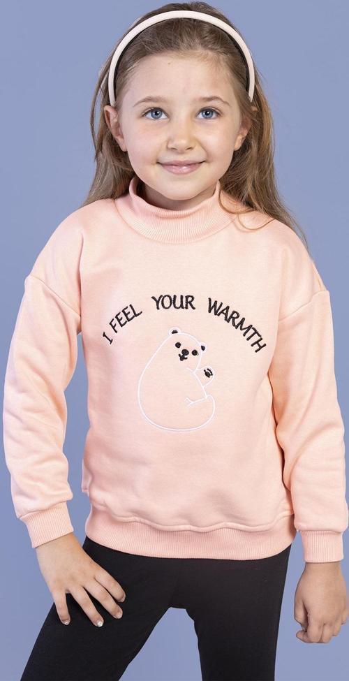 Toontoy Kız Çocuk Nakışlı Balıkçı Yaka Pamuklu Sweatshirt