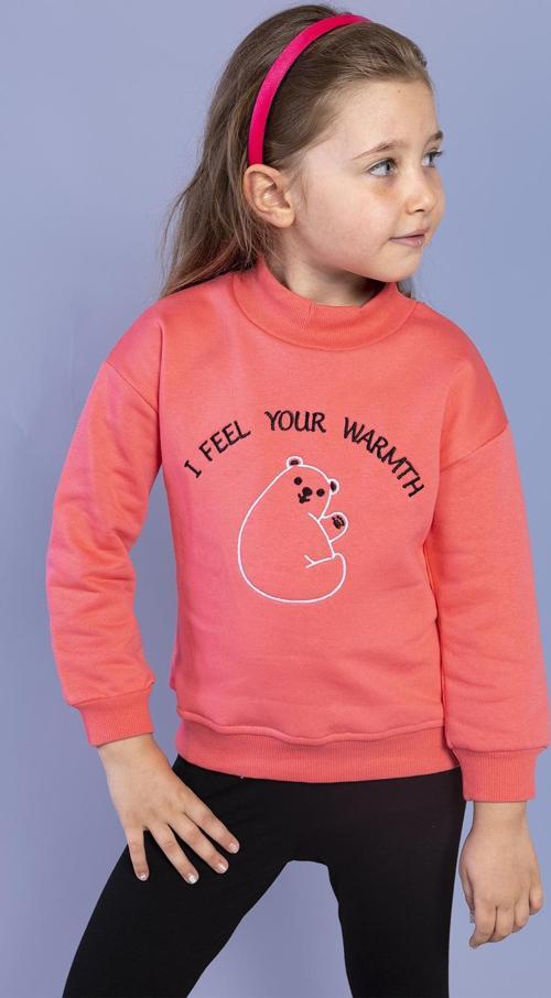 Toontoy Kız Çocuk Nakışlı Balıkçı Yaka Pamuklu Sweatshirt