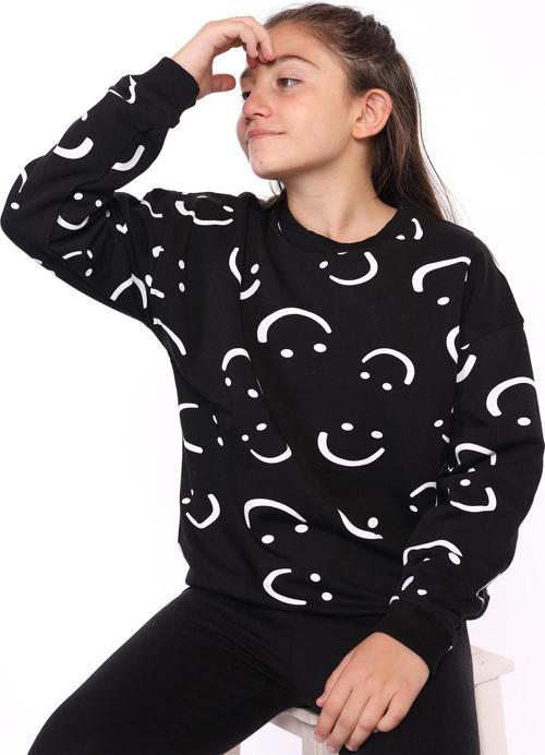 Toontoy Kız Çocuk Komple Gülen İfade Baskılı Sweatshirt
