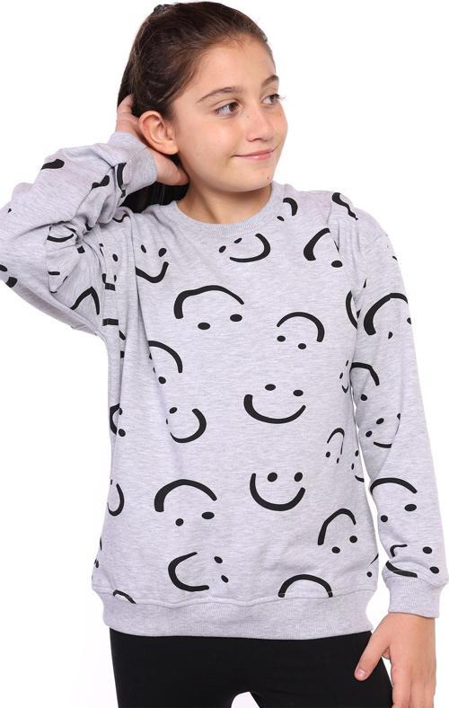 Toontoy Kız Çocuk Komple Gülen İfade Baskılı Sweatshirt