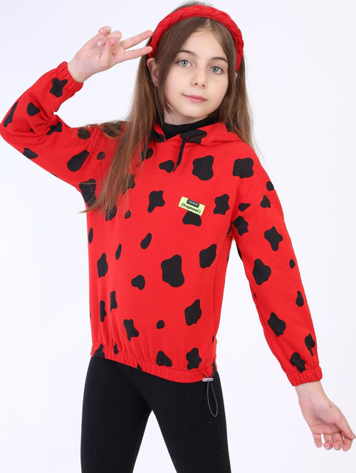Toontoy Kız Çocuk Komple İnek Baskılı Sweatshirt