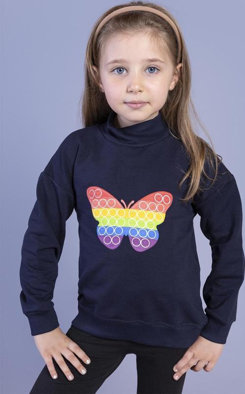 Toontoy Kız Çocuk Pamuklu Balıkçı Yaka Popıt Desenli Sweatshirt