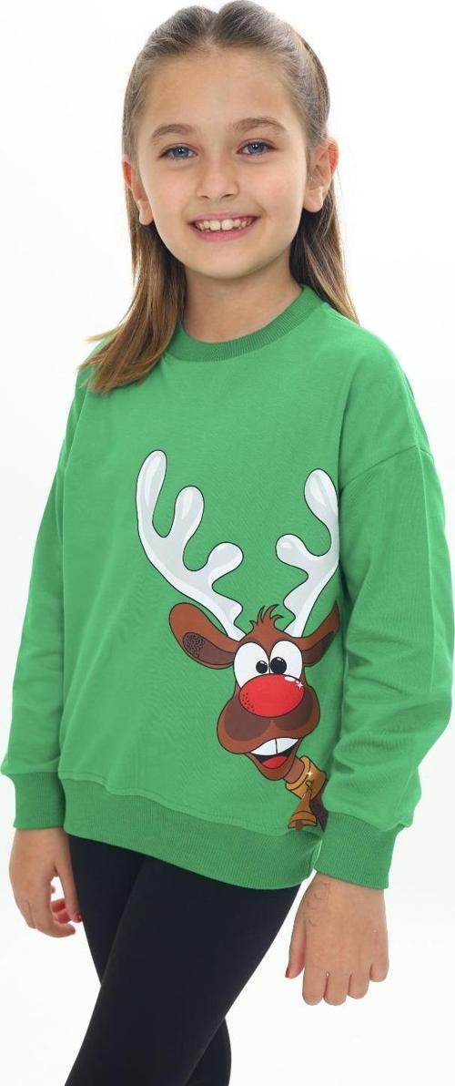 Toontoy Kız Çocuk Noel Baba Geyiği Baskılı Sweatshirt