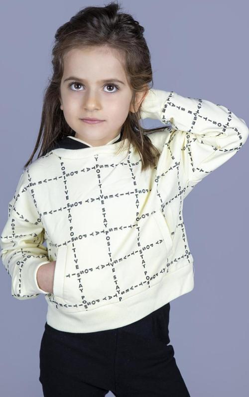 Toontoy Kız Çocuk Positive Baskılı Crop Sweatshirt