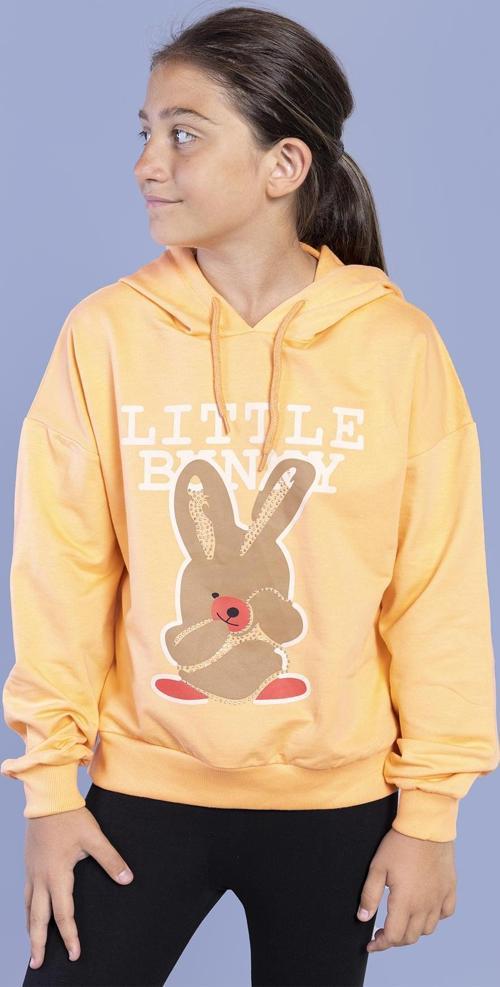 Toontoy Kız Çocuk Tavşan Baskılı Kapüşonlu Sweatshirt
