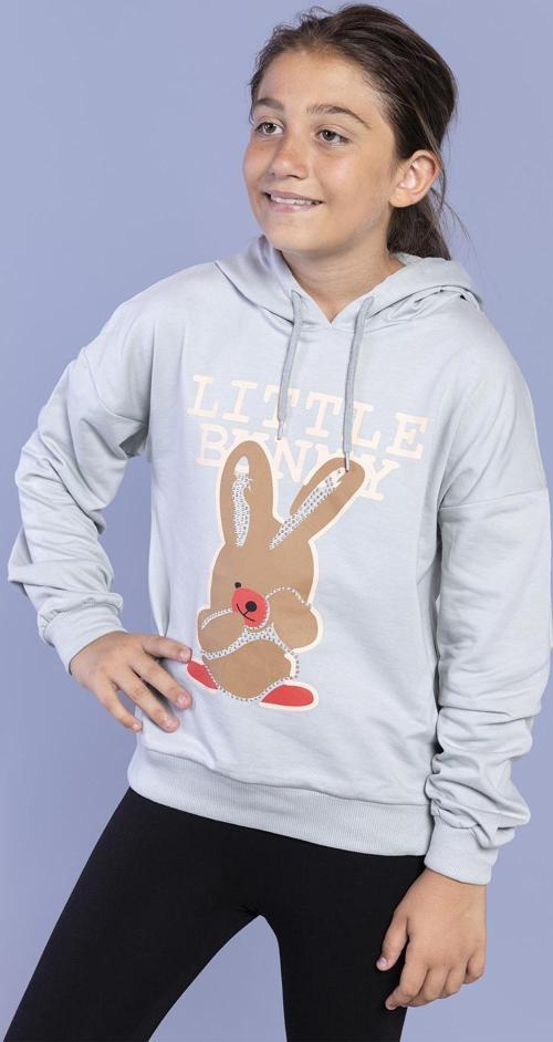 Toontoy Kız Çocuk Tavşan Baskılı Kapüşonlu Sweatshirt