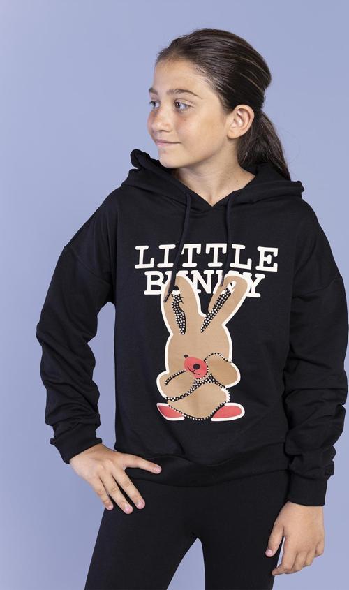 Toontoy Kız Çocuk Tavşan Baskılı Kapüşonlu Sweatshirt