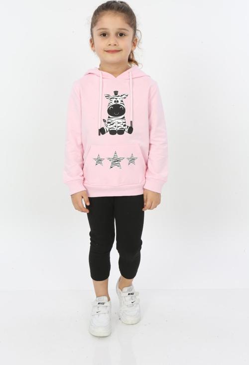 Toontoy Kız Çocuk Yıldızlı Zebra Baskılı Kapüşonlu Sweatshirt