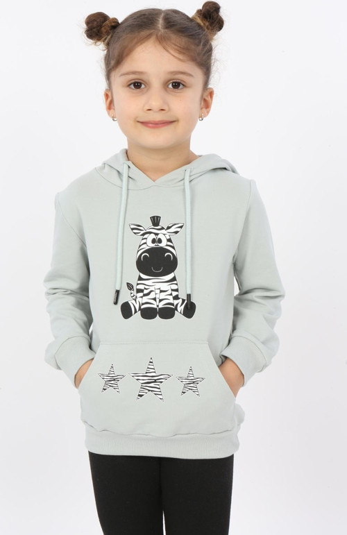 Toontoy Kız Çocuk Yıldızlı Zebra Baskılı Kapüşonlu Sweatshirt