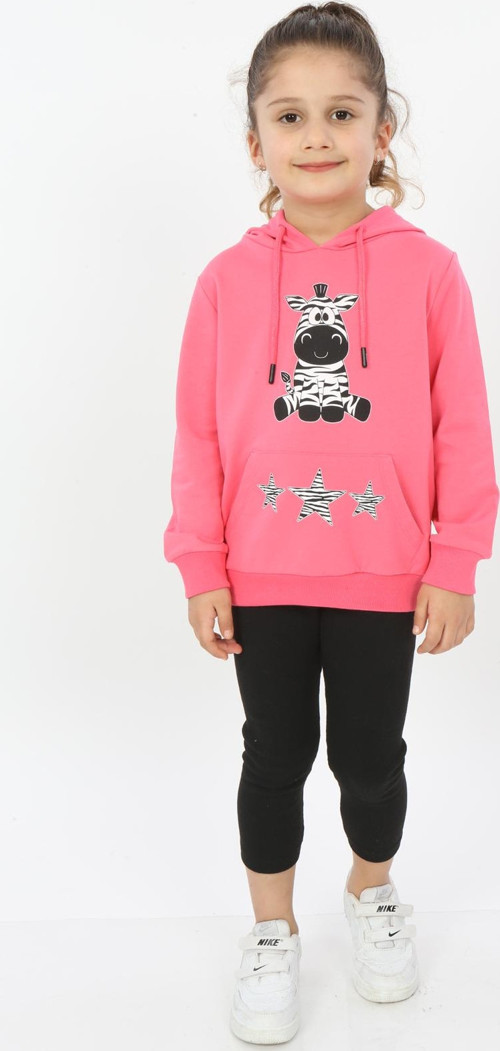 Toontoy Kız Çocuk Yıldızlı Zebra Baskılı Kapüşonlu Sweatshirt