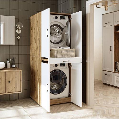 Banyo Dolabı Kapaklı Çamaşır Ve Kurutma Makinesi Dolabı 70X185 Cm
