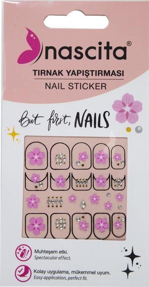 Işıltılı Çiçek Desenli Tırnak Stickerı - 34