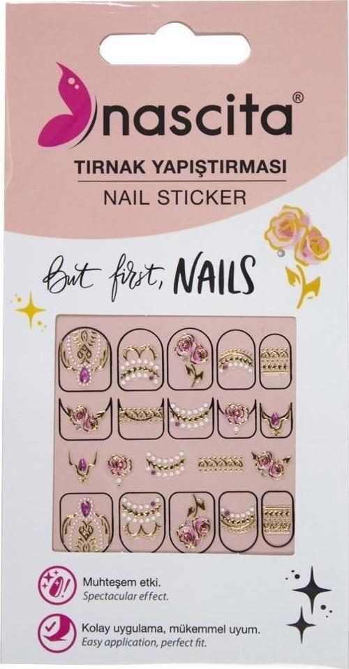 Işıltılı Gül Desenli Tırnak Stickerı - 35