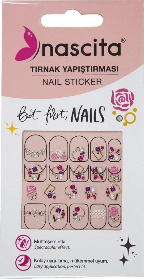 Işıltılı Renkli Gül Desenli Tırnak Stickerı - 37