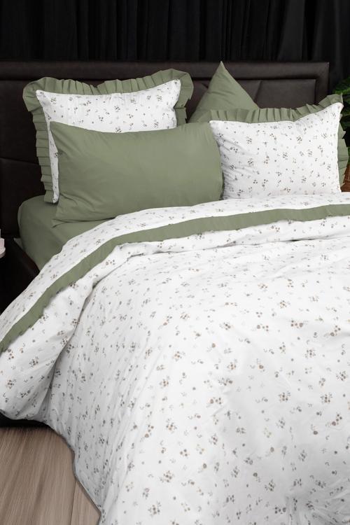 Floria Premium %100 Pamuk Fırfırlı Çift Kişilik Nevresim Takımı - Yeşil