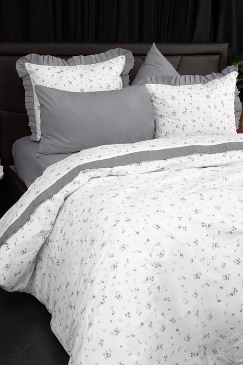 Floria Premium %100 Pamuk Fırfırlı Çift Kişilik Nevresim Takımı - Gri
