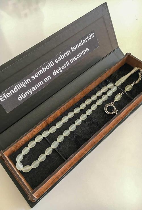 Erkek İçin Ahşap Kutuda Kişiye Özel Kedi Gözü Tesbih