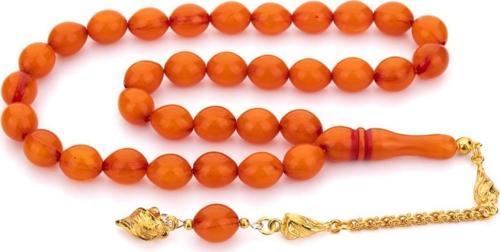 Eskitme Rengi ve Püskülü İle İri Boy Toz Kehribar Tesbih