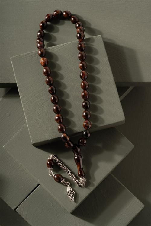 Koyu Kahve Tonda Dalgalı Sıkma Kehribar Tesbih