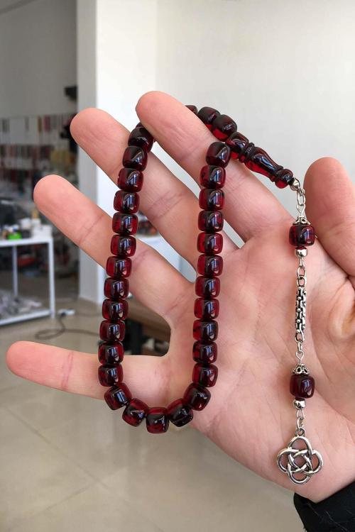 Küçük Boy Koyu Kırmızı Tekerlek Kesim Toz Kehribar Tesbih