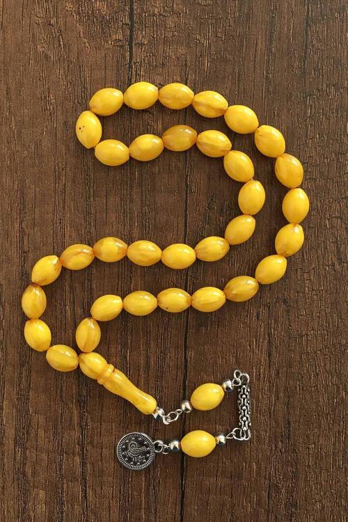 Arpa Tane Orta Boy Sarı Renk Toz Kehribar Tesbih