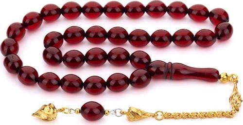 İri Taneli Gold Sarı Tek Püsküllü Toz Kehribar Tesbih