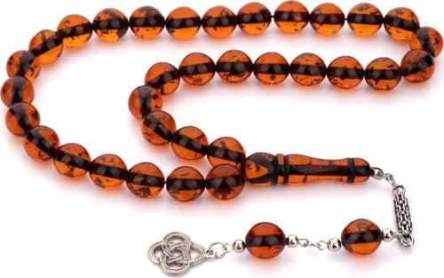 İri Taneli Kızıl Renk Çay Fosilli Toz Kehribar Tesbih