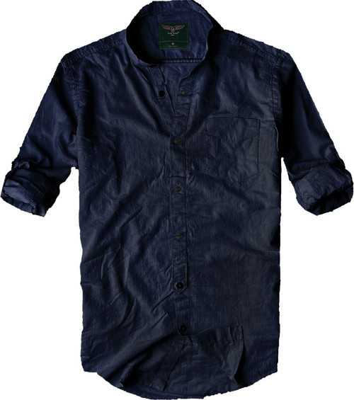Slim Fit %100 Pamuk Kumaş Hakim Yaka Uzun Kol Gömlek Koyu Lacivert-