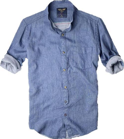 Slim Fit Pamuklu Kumaş Hakim Yaka Uzun Kol Gömlek Koyu Navimavi