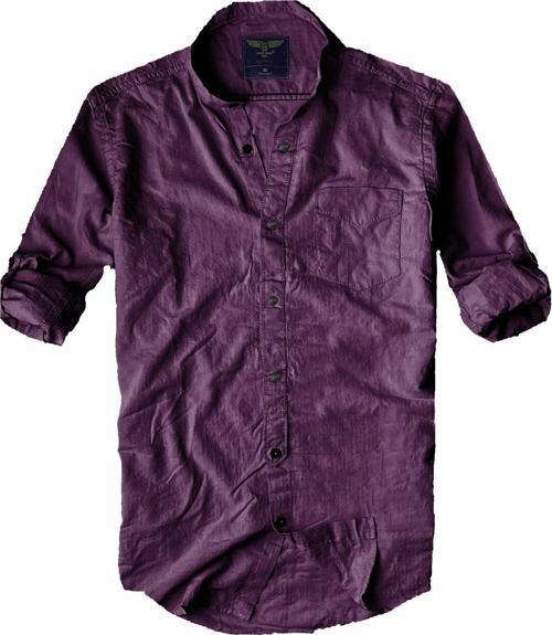Slim Fit %100 Pamuk Kumaş Hakim Yaka Uzun Kol Gömlek Mor