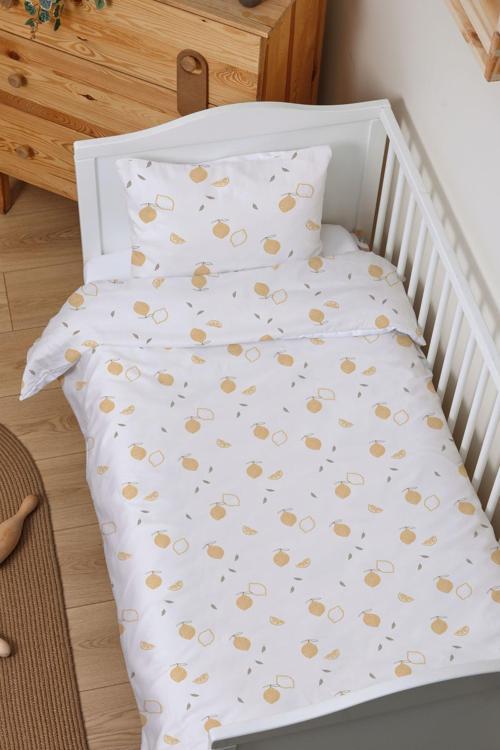 Organik Lastiksiz Çarşaflı Bebek Nevresim Takımı (100x150) - Limon Çiçeği