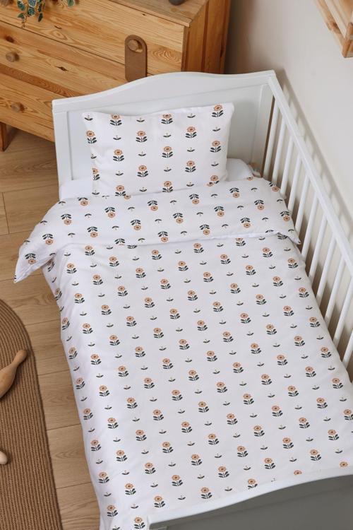 Organik Lastiksiz Çarşaflı Bebek Nevresim Takımı (100x150) - Minik Papatya Çiçeği